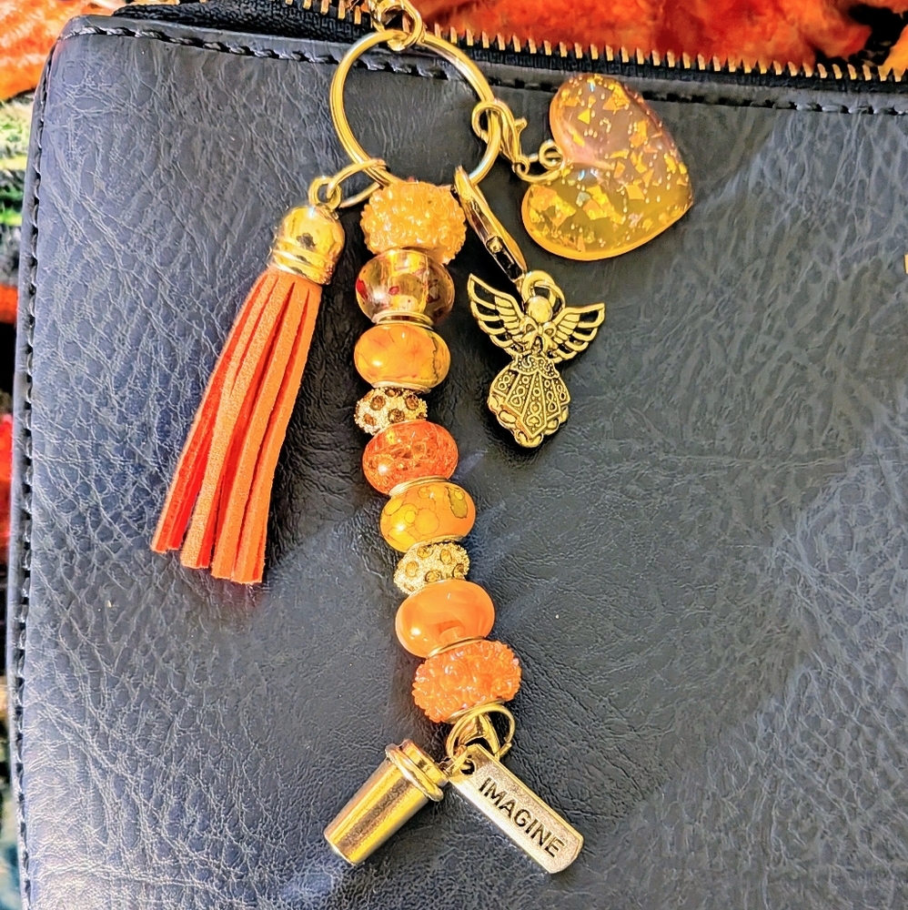 Orange and Gold Beaded Purse Charm: By Inspired Jewelry By Jo